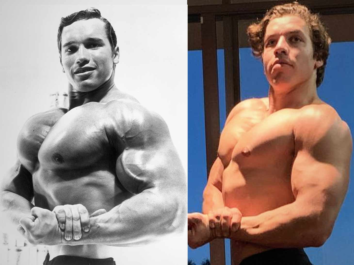 Schwarzenegger and son posing